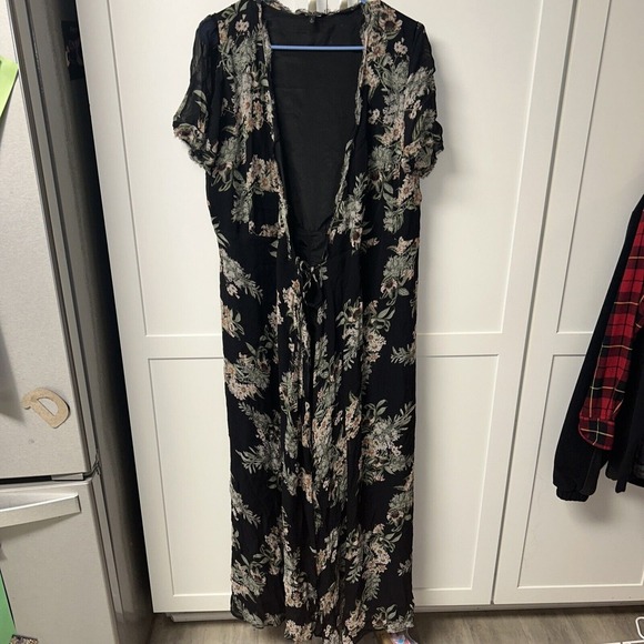 Lucky Brand‎ Floral Maxi Wrap Dress Womens Size Large Flowers Black - Picture 1 of 7
